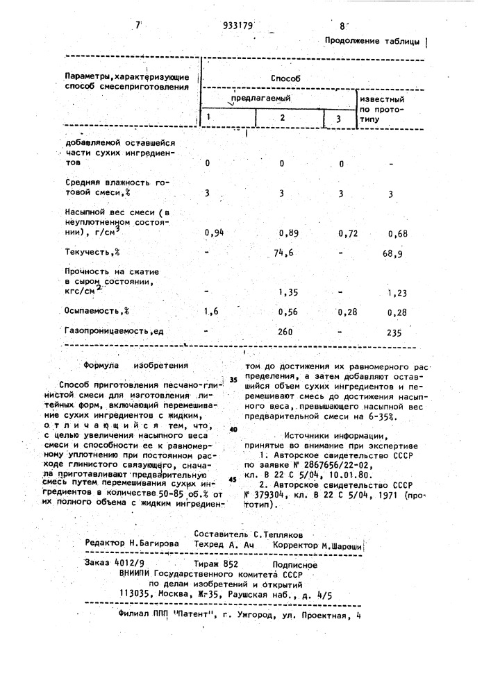 Способ приготовления песчано-глинистой смеси для изготовления литейных форм (патент 933179)