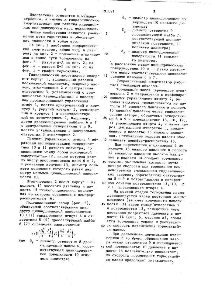 Гидравлический амортизатор (патент 1195091)