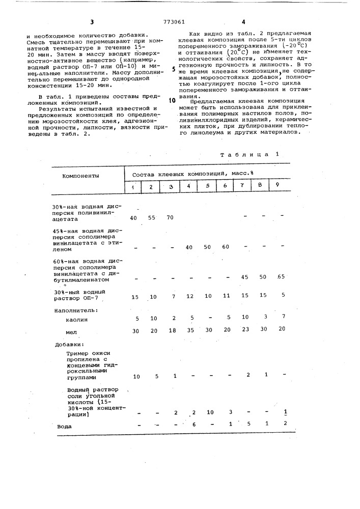 Клей (патент 773061)