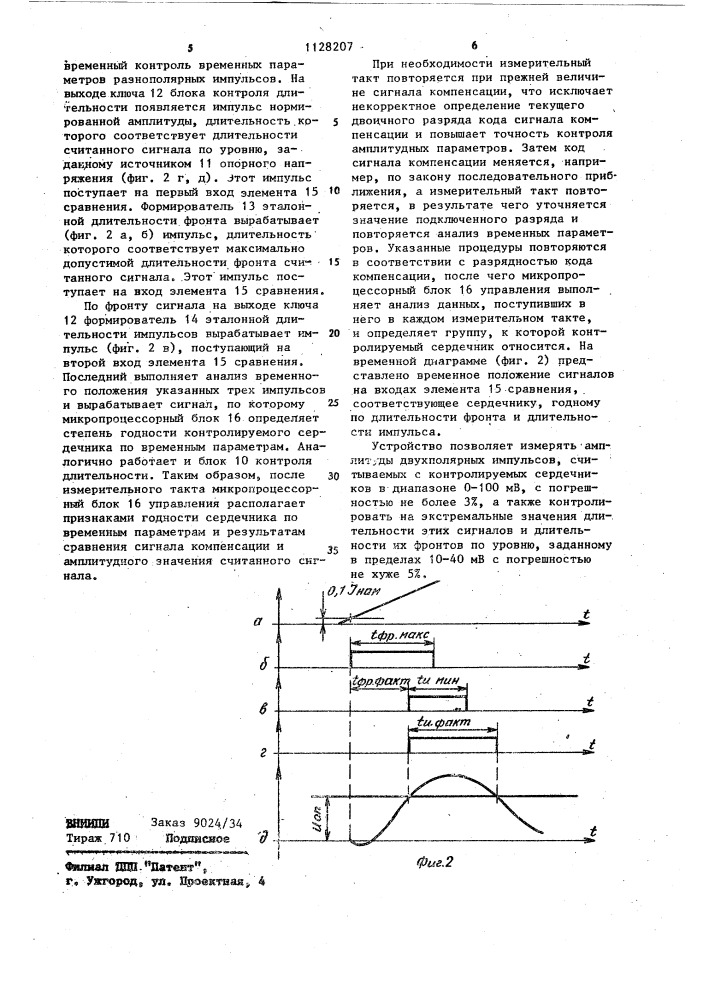 Устройство для контроля импульсных параметров магнитных сердечников (патент 1128207)