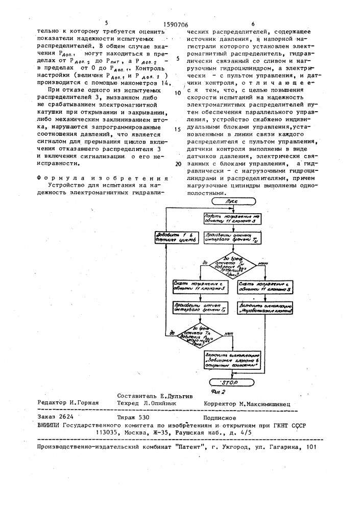 Устройство для испытания на надежность электромагнитных гидравлических распределителей (патент 1590706)