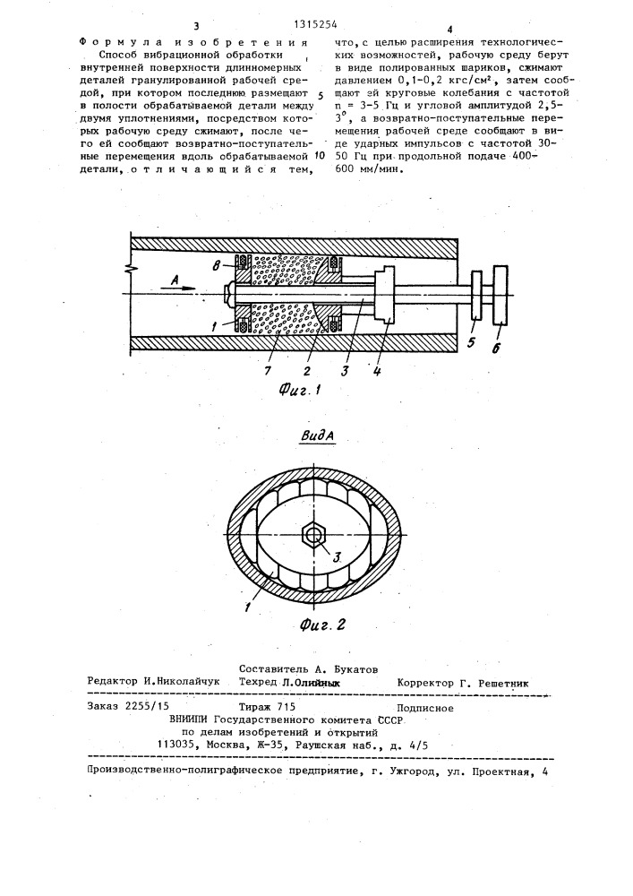 Способ вибрационной обработки внутренней поверхности длинномерных деталей (патент 1315254)