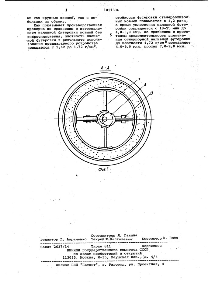 Устройство для изготовления наливной футеровки сталеразливочных ковшей (патент 1011336)