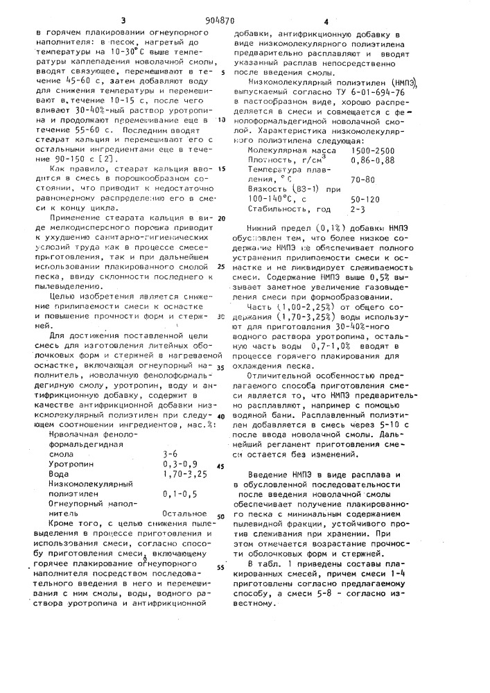 Смесь для изготовления литейных оболочковых форм и стержней в нагреваемой оснастке и способ ее приготовления (патент 904870)