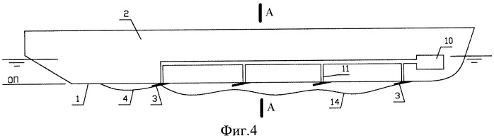 Водоизмещающее судно с воздушными кавернами на днище (патент 2461489)