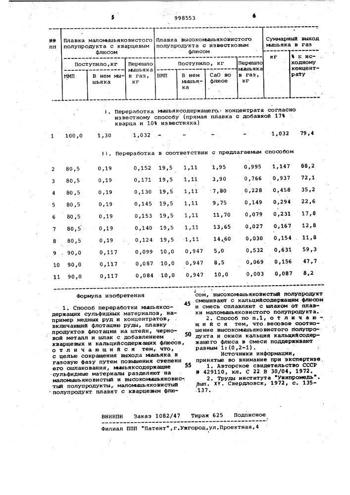 Способ переработки мышьяксодержащих сульфидных материалов (патент 998553)