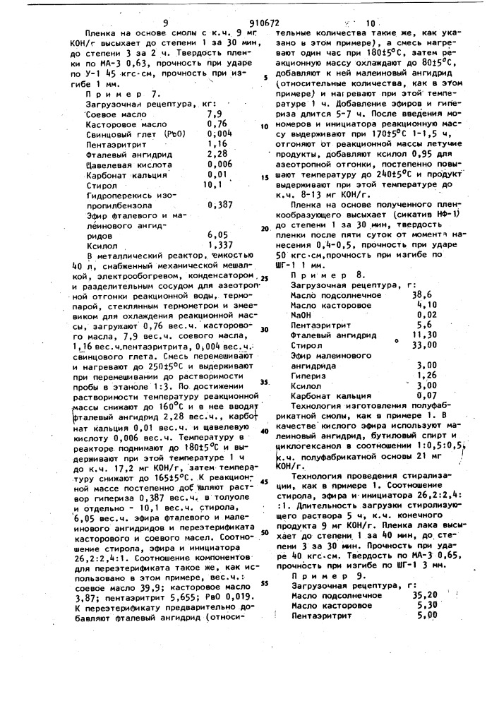 Способ получения алкидностирольного связующего (патент 910672)