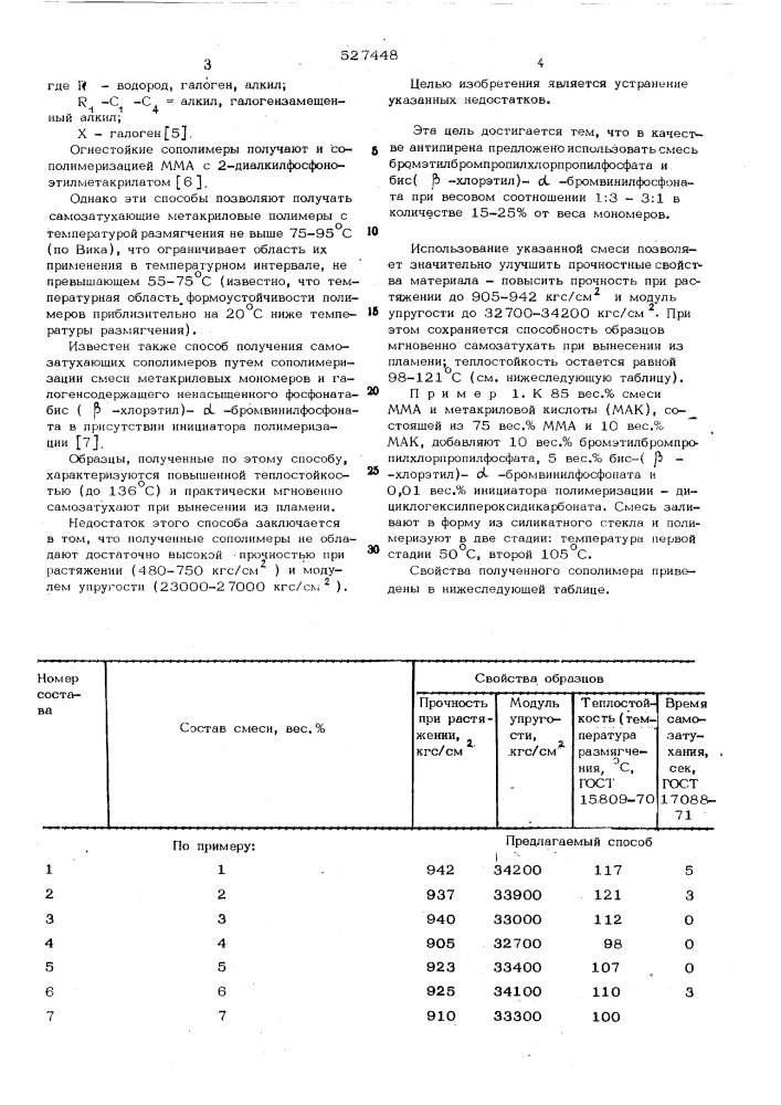 Способ получения самозатухающих сополимеров (патент 527448)