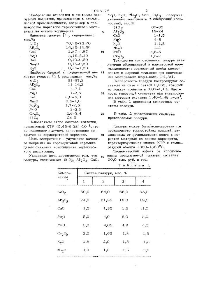 Глазурь (патент 1008178)