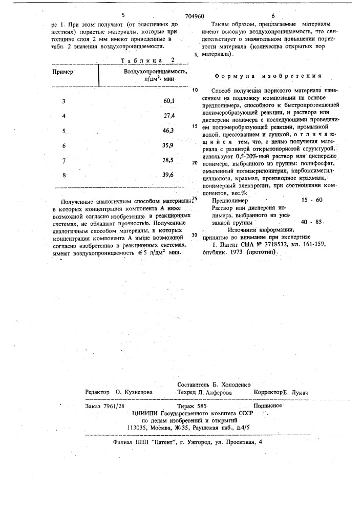 Способ получения пористого материала (патент 704960)