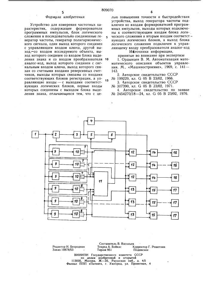 Устройство для измерения частотныххарактеристик (патент 809070)