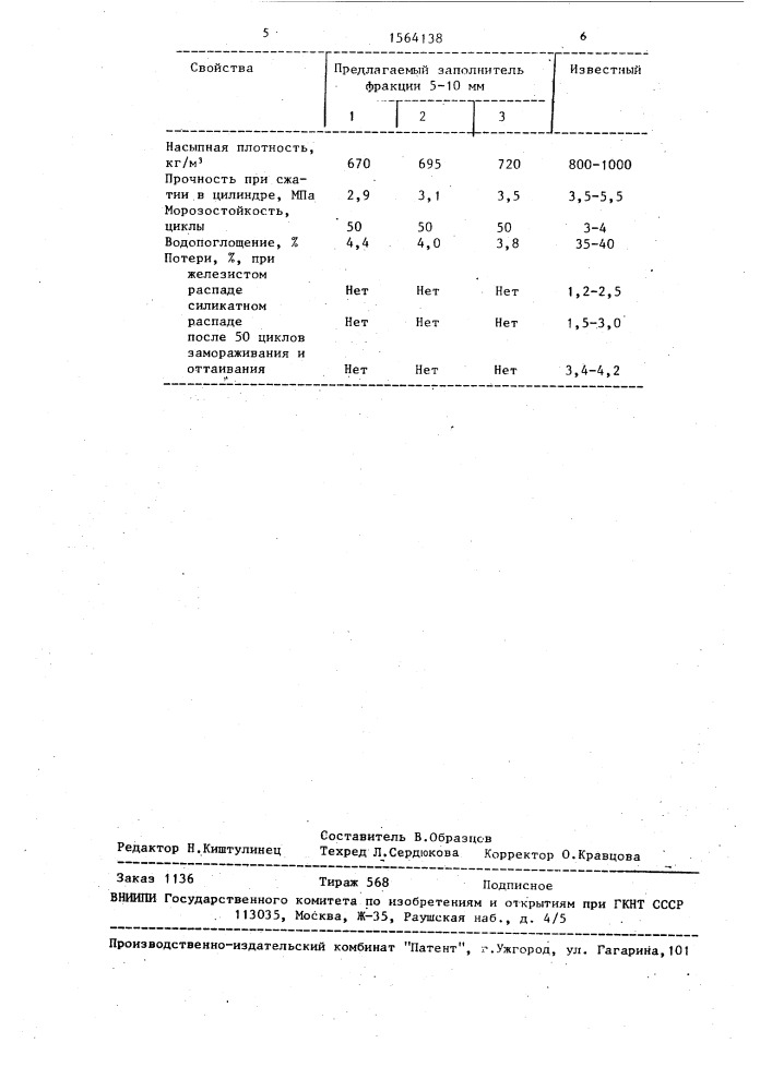 Сырьевая смесь для изготовления пористого заполнителя (патент 1564138)