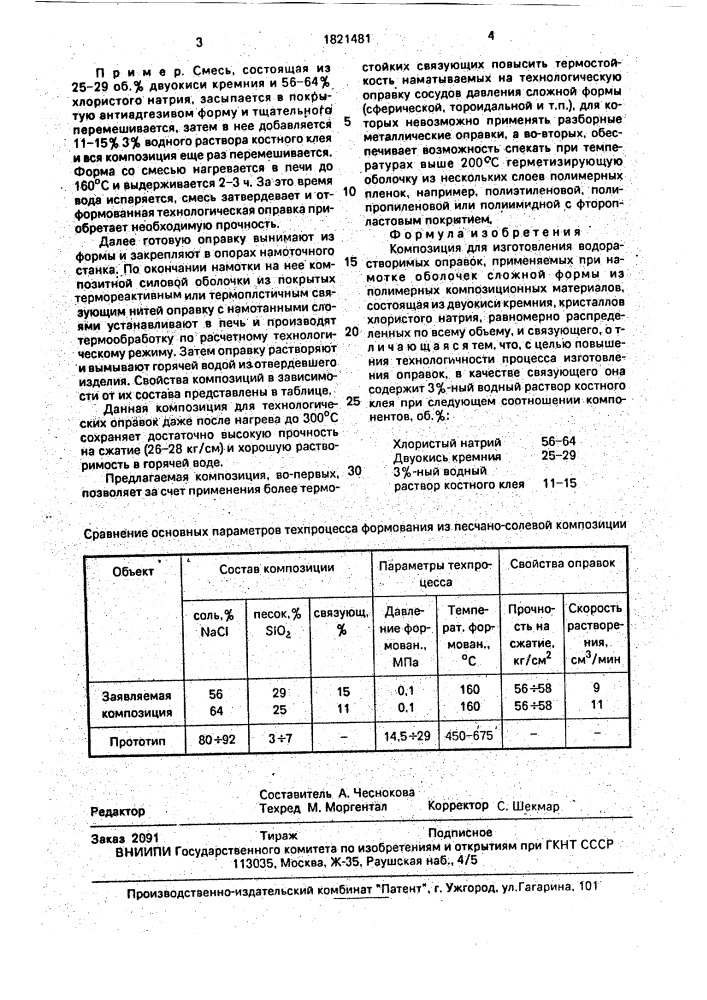 Композиция для изготовления водорастворимых оправок (патент 1821481)