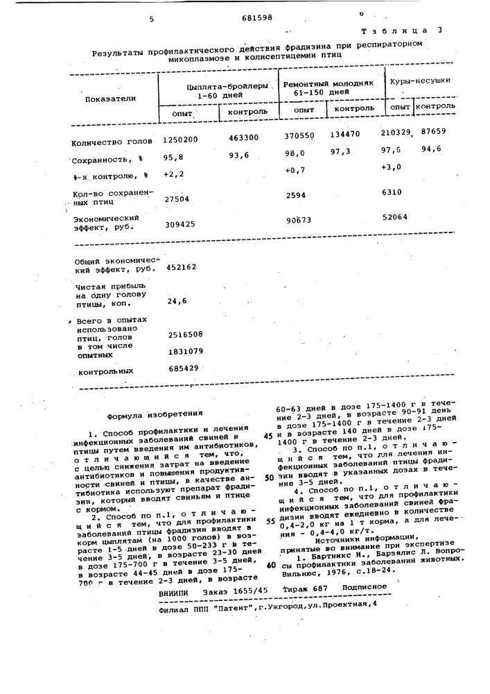Способ профилактики и лечения инфекци-онныз заболеваний свиней и птицы (патент 681598)