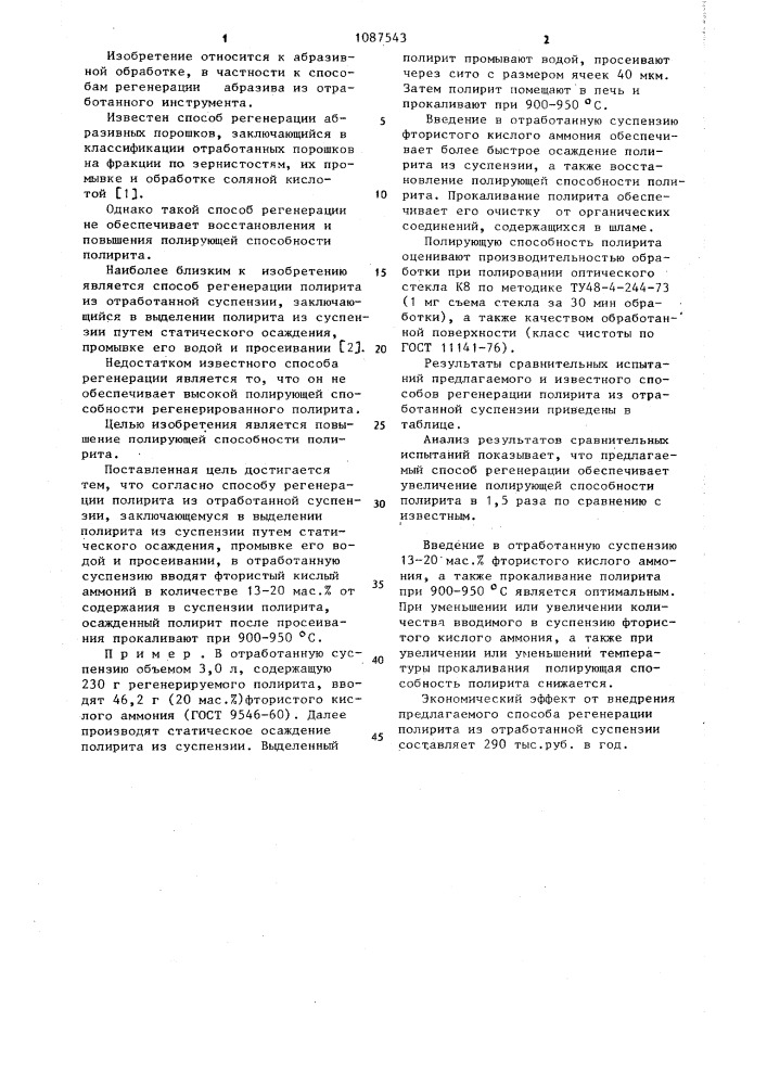 Способ регенерации полирита из отработанной суспензии (патент 1087543)