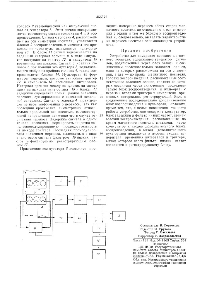 Устройство для измерения перекоса магнитного носителя (патент 455372)