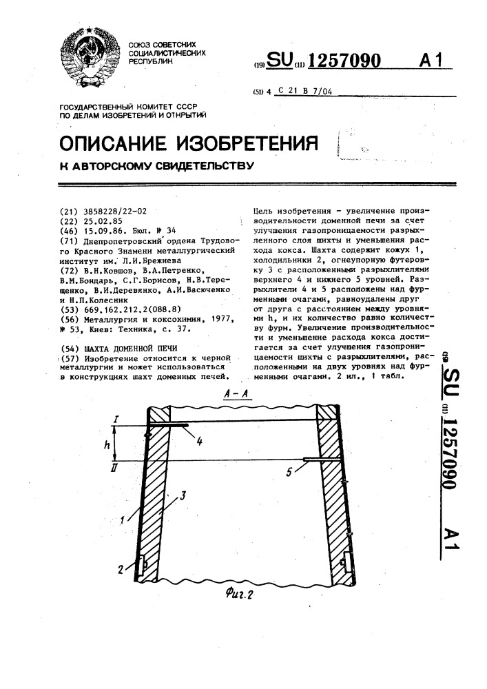 Шахта доменной печи (патент 1257090)