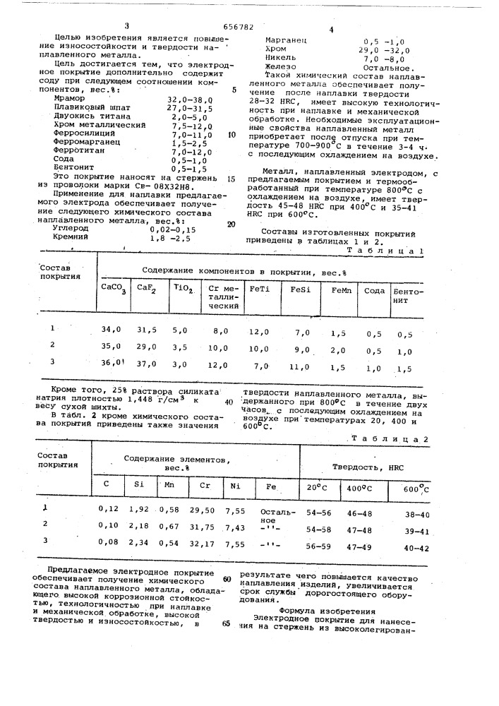 Электродное покрытие (патент 656782)