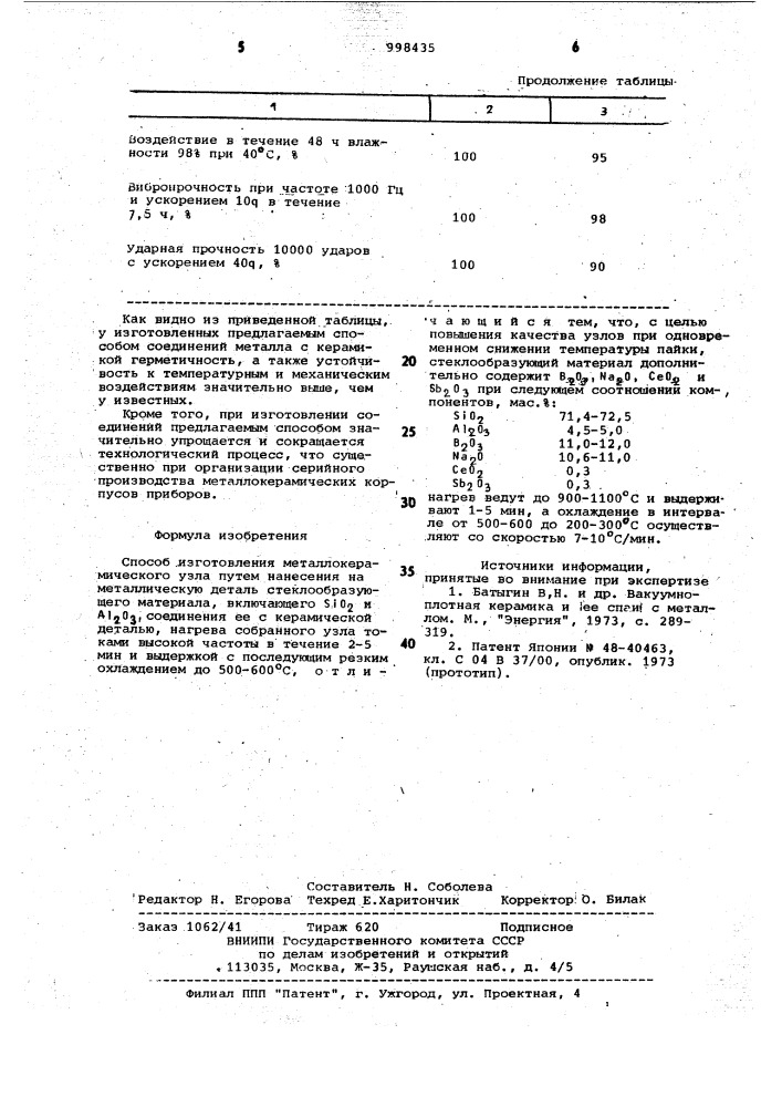 Способ изготовления металлокерамического узла (патент 998435)