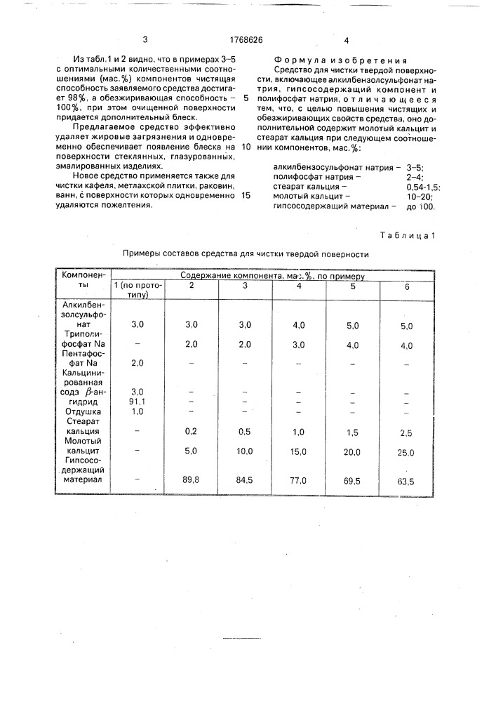 Средство для чистки твердой поверхности (патент 1768626)
