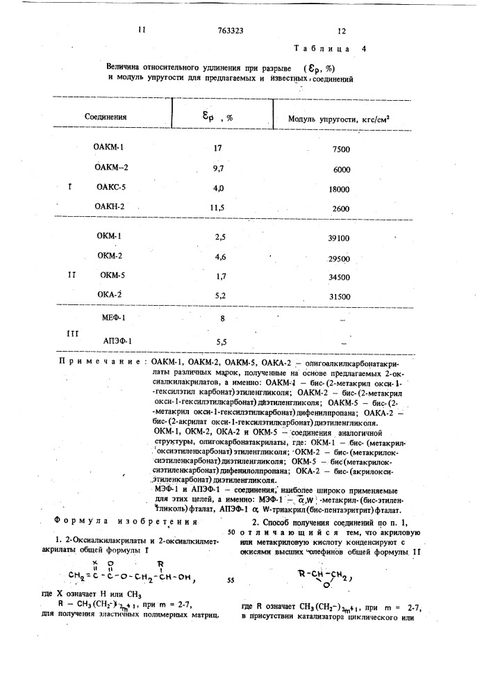 2-оксиалкилакрилаты или 2-оксиалкилметакрилаты для получения эластичных полимерных матриц и способ их получения (патент 763323)