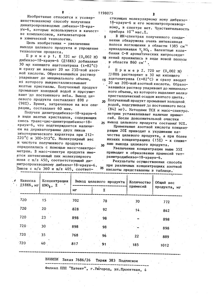 Способ получения динитропроизводных дибензо-18-краун-6 (патент 1198075)