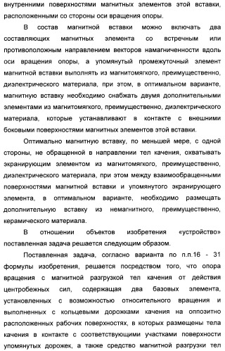 Способ магнитной разгрузки тел качения от действия центробежных сил в опорах вращения и опора вращения для его осуществления (варианты) (патент 2348839)