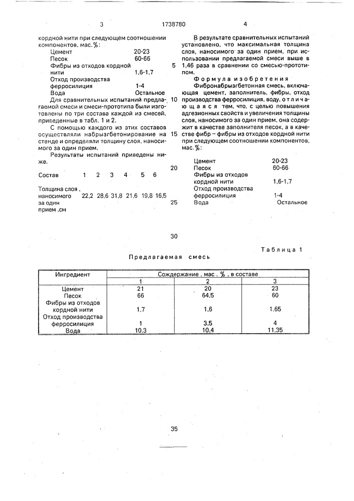 Фибронабрызгбетонная смесь (патент 1738780)