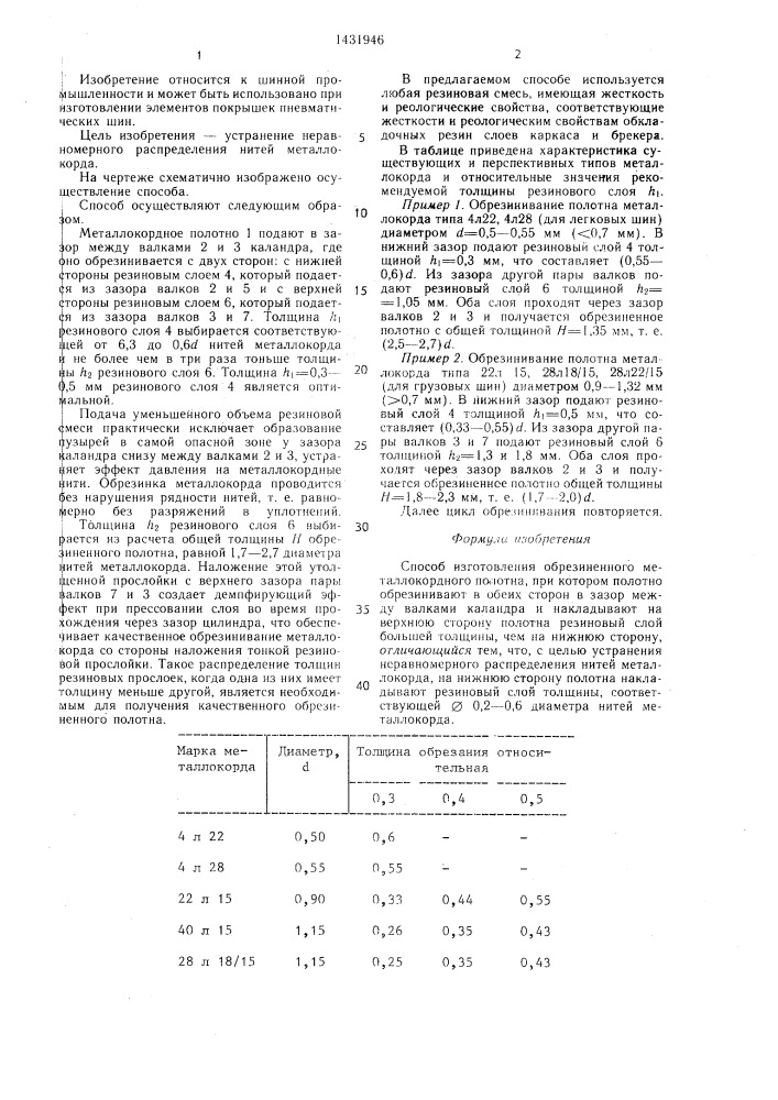 Способ изготовления обрезиненного металлокордного полотна (патент 1431946)