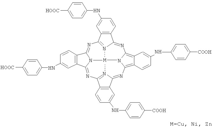 Металлокомплексы тетра-4-[(4&#39;-карбокси)фениламино]фталоцианина (патент 2463324)