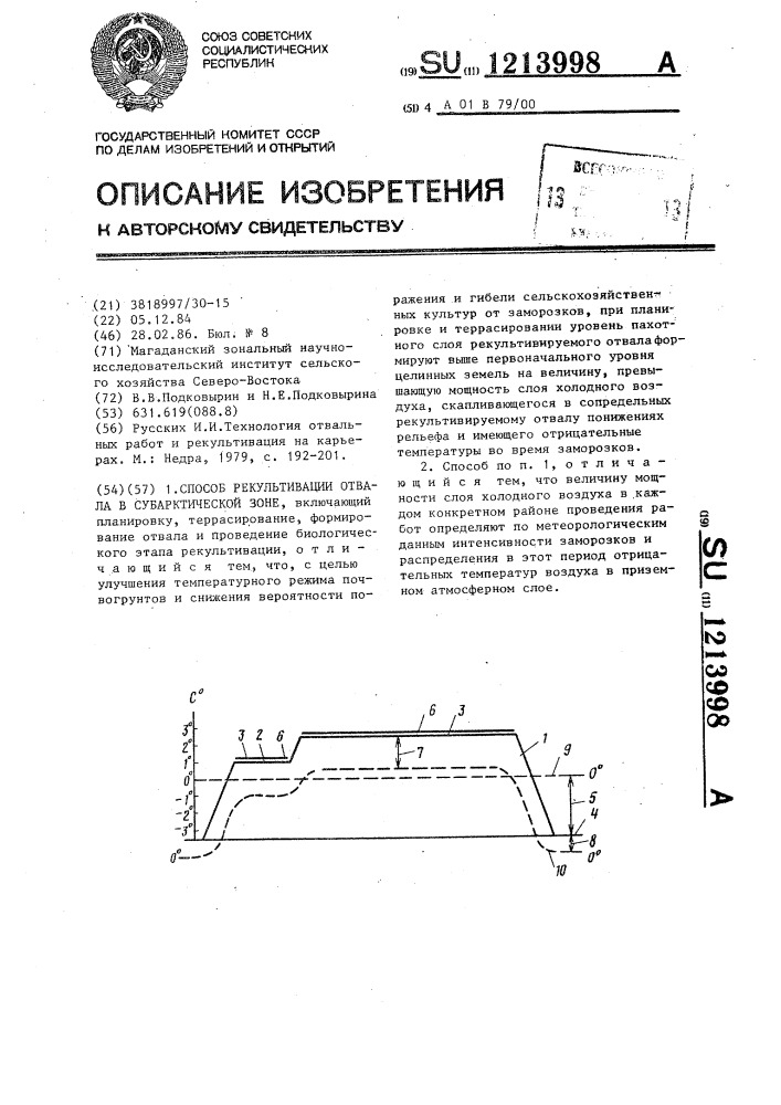 Способ рекультивации отвала в субарктической зоне (патент 1213998)