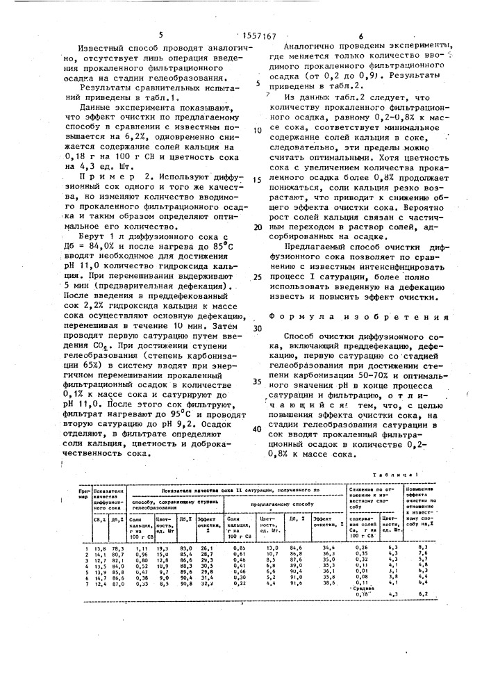 Способ очистки диффузионного сока (патент 1557167)