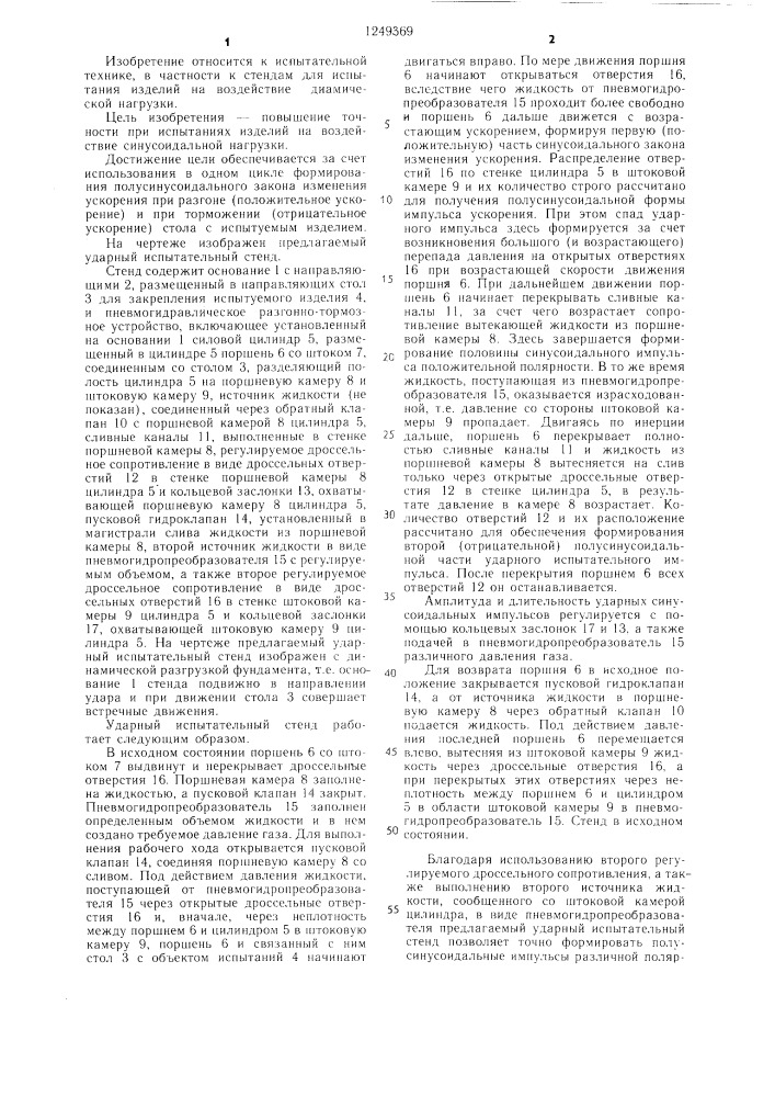 Ударный испытательный стенд (патент 1249369)