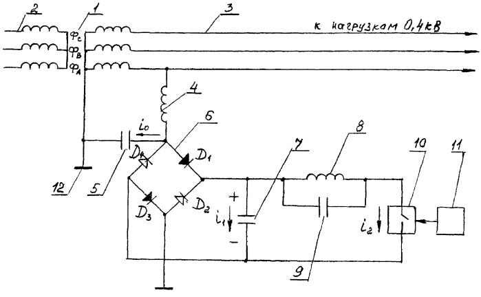 Способ гутина к.и. и цагарейшвили с.а. ввода токов сигналов в трехфазную линию электропередачи 0,4 кв по схеме &quot;фаза&quot; - &quot;земля&quot; с источником питания &quot;фаза&quot; - &quot;земля&quot; (патент 2428820)