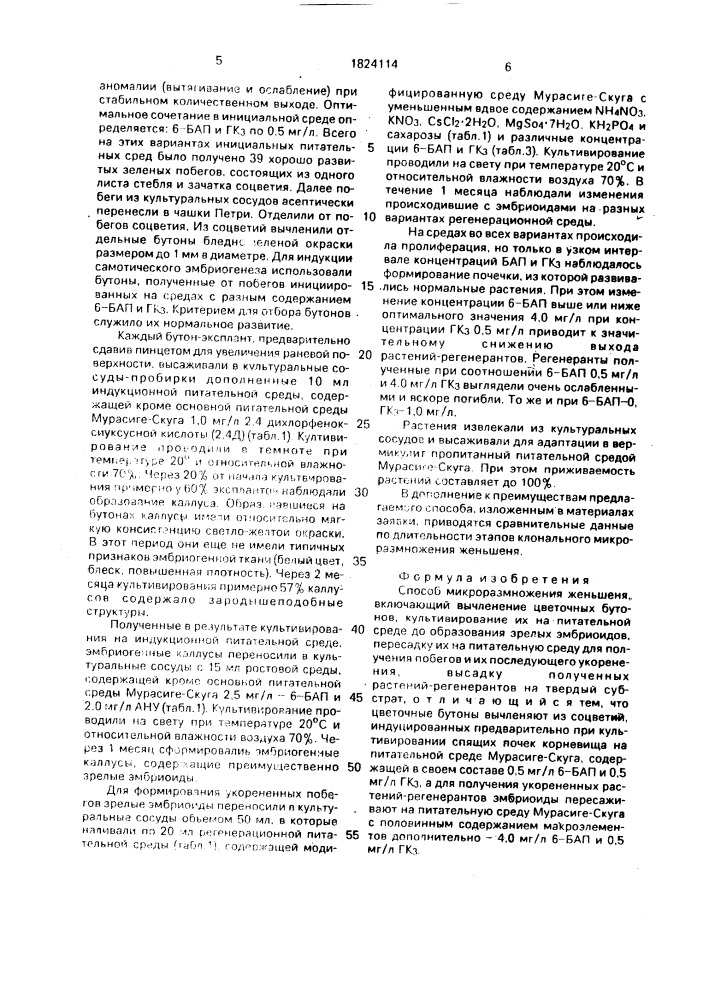 Способ микроразмножения женьшеня (патент 1824114)