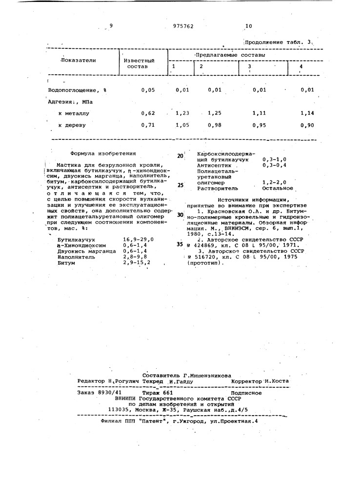 Мастика для безрулонной кровли (патент 975762)