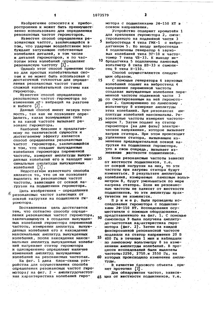 Способ определения резонансных частот гиромотора (патент 1073579)