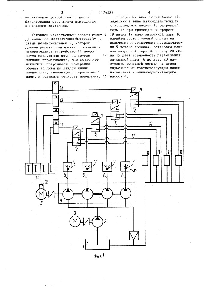 Стенд для измерения цикловых подач топливовпрыскивающего нососа (патент 1174586)