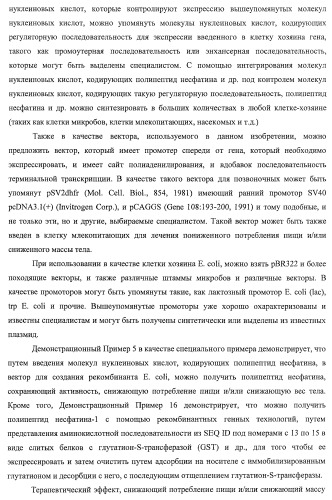 Способ получения фактора, связанного с контролем над потреблением пищи и/или массой тела, полипептид, обладающий активностью подавления потребления пищи и/или прибавления в весе, молекула нуклеиновой кислоты, кодирующая полипептид, способы и применение полипептида (патент 2418002)