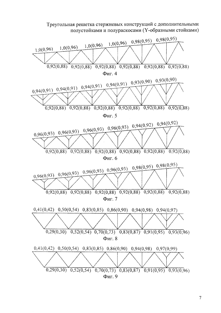 Треугольная решетка стержневых конструкций с дополнительными полустойками и полураскосами (y-образными стойками) (патент 2618810)