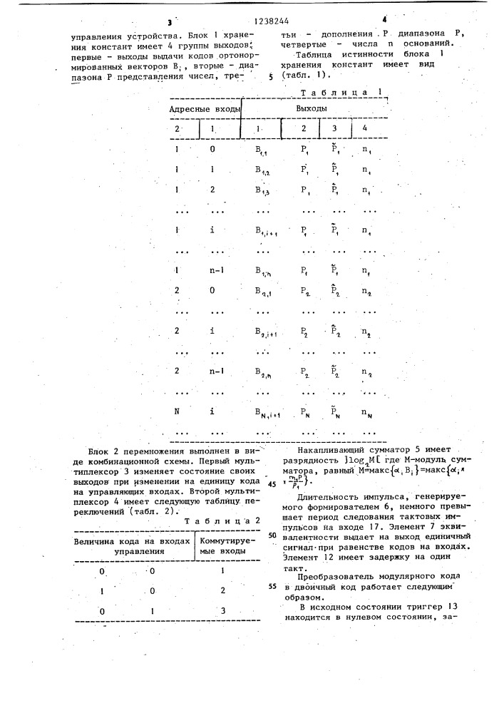 Преобразователь модулярного кода в двоичный код (патент 1238244)