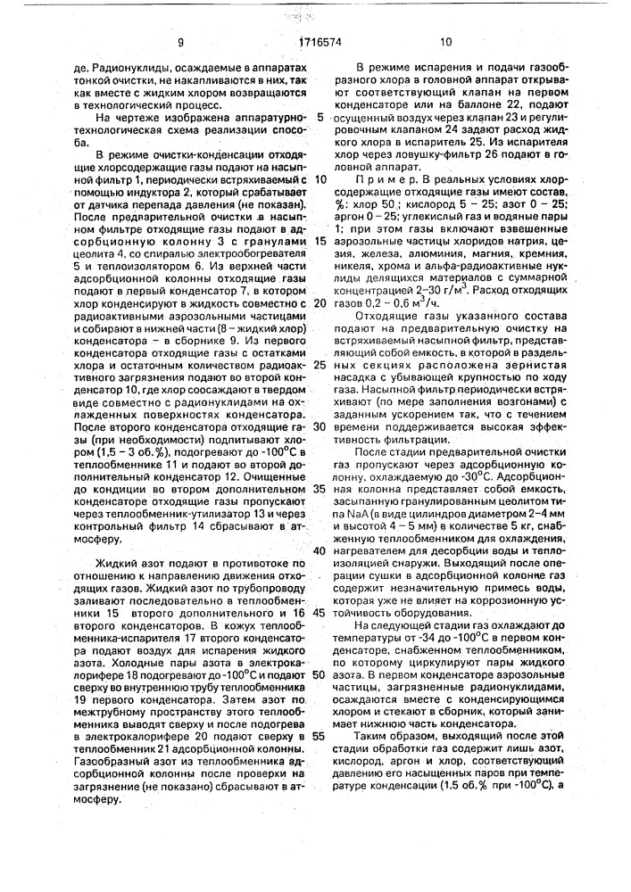 Способ очистки хлорсодержащих газов от радиоактивных аэрозольных частиц актиноидов (патент 1716574)