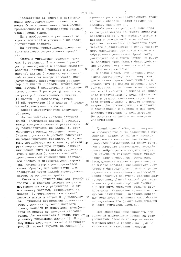 Способ автоматического регулирования процесса получения азопигментов (патент 1271866)