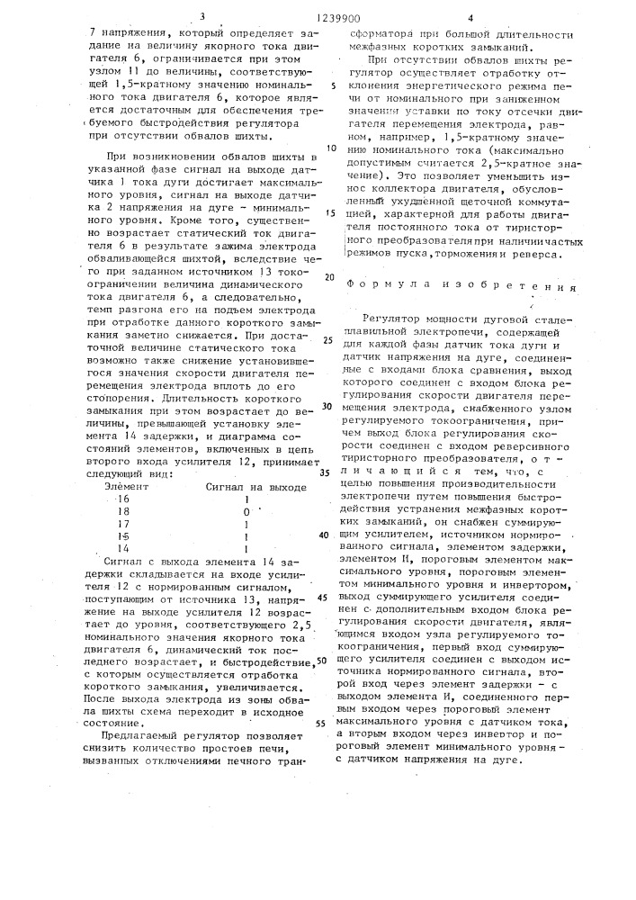 Регулятор мощности дуговой сталеплавильной электропечи (патент 1239900)