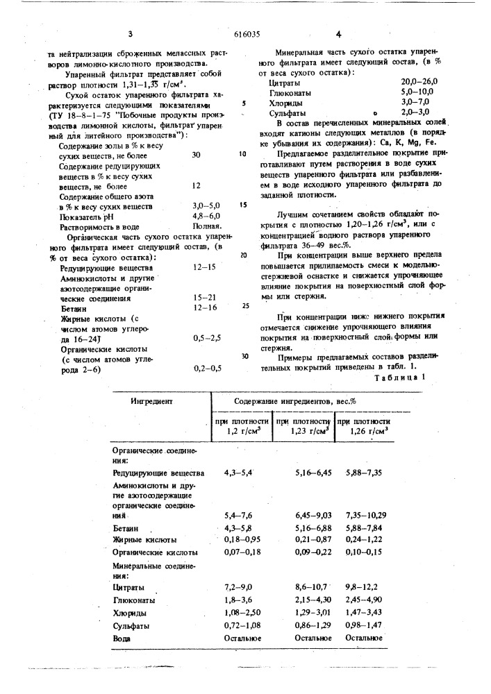 Разделительное покрытие для модельно-стержневой остнастки (патент 616035)