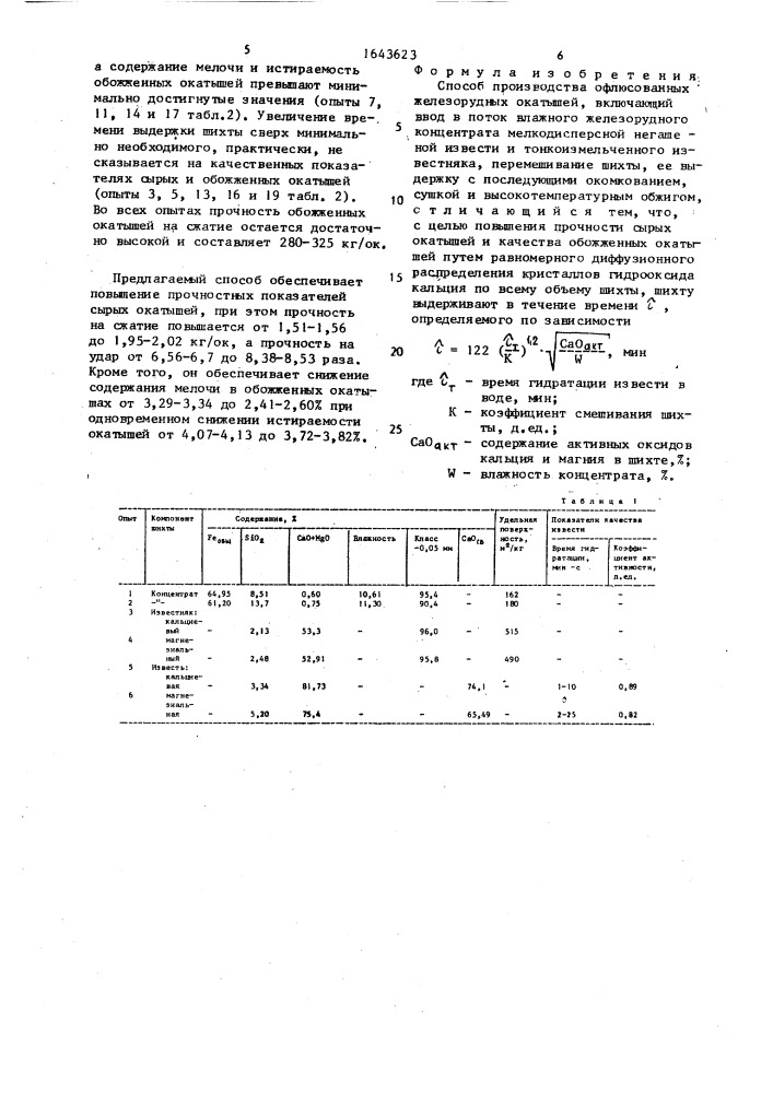 Способ производства офлюсованных железорудных окатышей (патент 1643623)