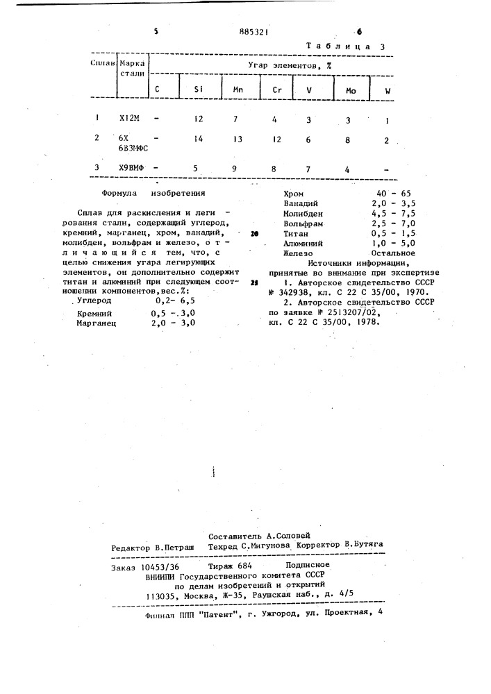 Сплав для раскисления и легирования стали (патент 885321)