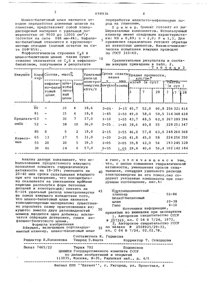 Вяжущее (патент 698936)