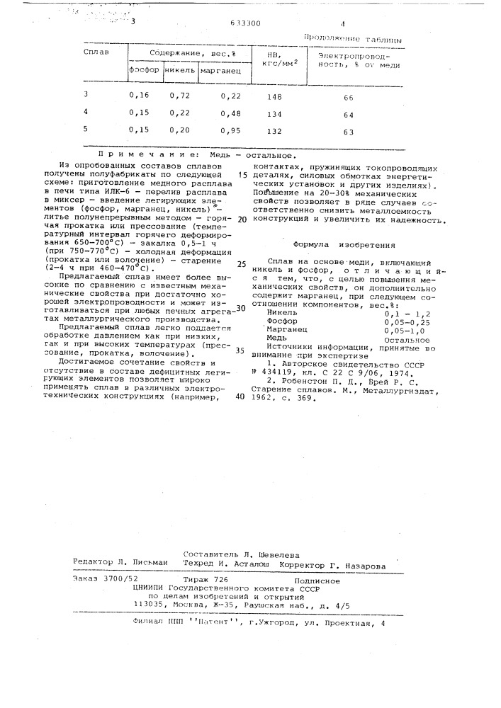 Сплав на основе меди (патент 633300)