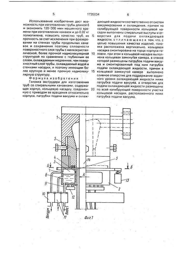 Головка экструдера для изготовления труб со спиральными канавками (патент 1735034)